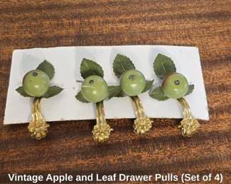Vintage Apple and Leaf Drawer Pulls Set of