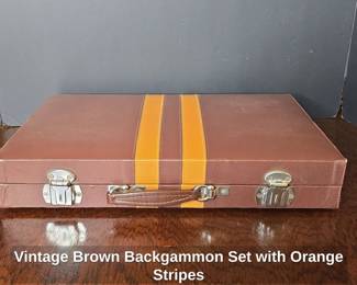 Vintage Brown Backgammon Set with Orange Stripes