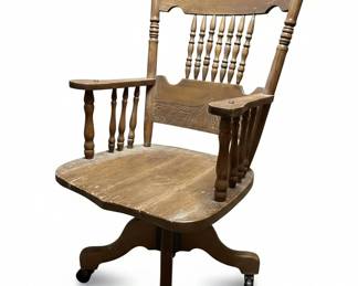 Vintage Carved Spindle Back Swivel Office Chair