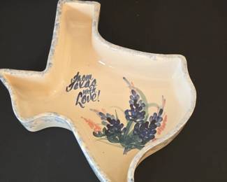 Frankoma Pottery Texas State Shaped Dish with Bluebonnets