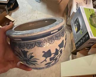Blue and White Chinoiserie Porcelain Fishbowl Planter