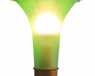 Antique Art Nouveau Torchiere Floor Lamp with Green Art Glass Shade second image