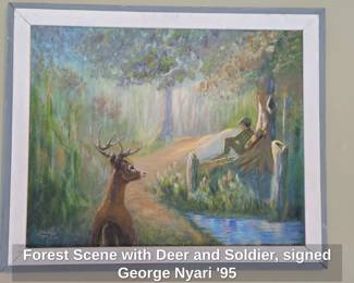 Forest Scene with Deer and Soldier, signed George Nyari