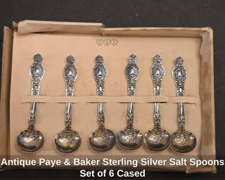 Antique Paye Baker Sterling Silver Salt Spoons Set of 6 Cased