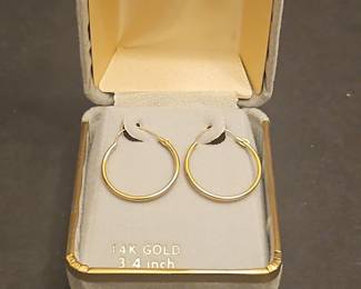14K Yellow Gold or Inch Hoop Earrings
