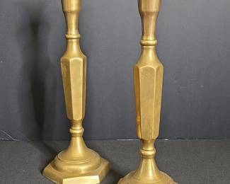 Hexagonal Brass Candlesticks Pair