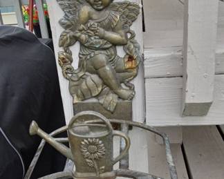 Cast Iron Cherub Watering Can Hose Holder