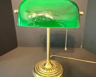 Vintage Bankers Lamp with Green Glass Shade