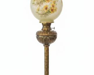 Victorian Bradley Hubbard Banquet Oil Lamp with HandPainted Sunflower Globe