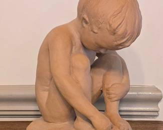 Terracotta Sculpture of a Crouching Child, Seated Boy by Museum Pieces Inc.