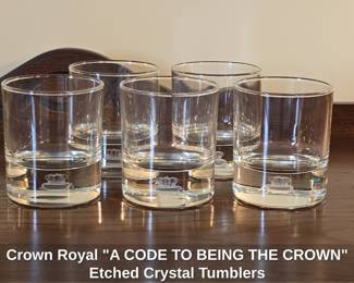 Crown Royal A CODE TO BEING THE CROWN Etched Crystal Tumblers