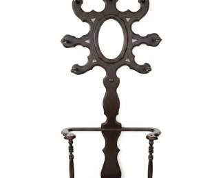 Victorian Walnut Hall Tree with Mirror and Umbrella Stand, Medusa Style