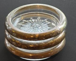 Set of Leonard SilverPlated Crystal Coasters with Starburst Pattern