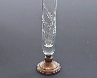 Vintage WEB Sterling Etched Wheat Glass Bud Vase