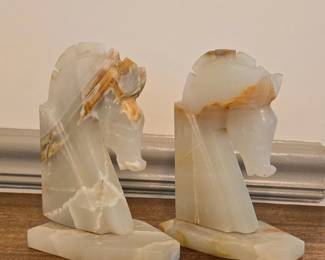 Carved Onyx Horse Head Bookends