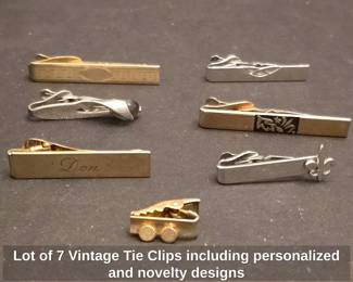 Lot of Vintage 7 Tie Clips including personalized and novelty designs