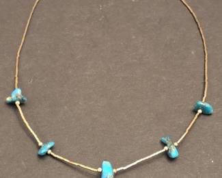 Vintage Navajo Turquoise Nugget and Liquid Sterling Silver Bead Necklace