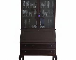 Chippendale Style Mahogany Secretary Desk with China Cabinet