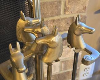 Vintage Brass Horse Head Fireplace Tool Set second image