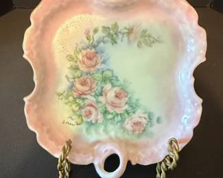 G. Platt HandPainted Rose Cake Plate
