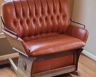 Antique Tufted Leather Sleigh Seat Glider Chair