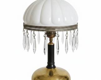 Victorian Style Crystal and Brass Table Lamp with Fluted Glass Shade