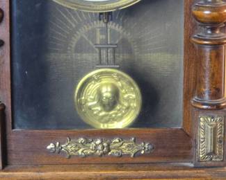 Victorian E.N. Welch Walnut Mantel Clock with Lion Motif fourth image