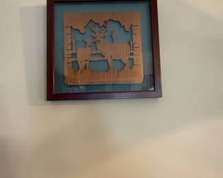 Framed Wooden Deer and Fawn Silhouette Wall Art