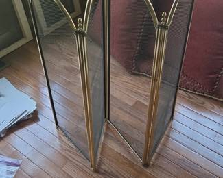Brass and Mesh Folding Fireplace Screen