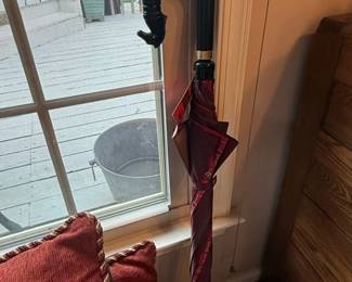 Vintage Horse Head Handle Umbrella with Bone or Horseshoe Patterned Canopy