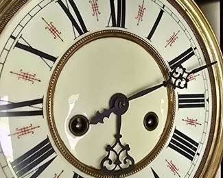 Antique German Walnut Vienna Regulator Wall Clock with Decorative Accents fifth image