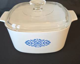CorningWare AB Quart Casserole Dish with Glass Lid Shell Oil Medallion Pattern