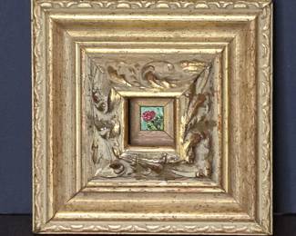 Miniature Rose Painting in Gilt Frame