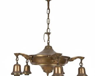 Antique Brass Chandelier with Bell Pendants