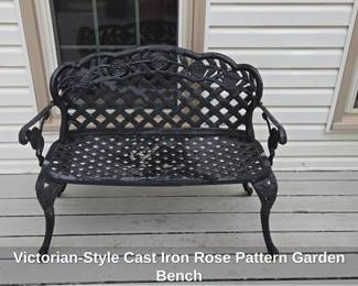VictorianStyle Cast Iron Rose Pattern Garden Bench