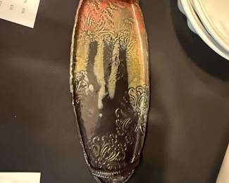 Handcrafted Ceramic Serving Platter with Embossed Floral or Scrollwork Edges