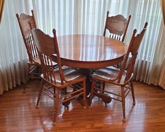 Oak Dining Table and PressBack Chairs Set