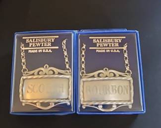 Salisbury Pewter Scotch and Bourbon Bottle Labels Set
