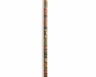 Vintage Mexican Folk Art HandCarved and Painted Walking Stick with Aztec Designs