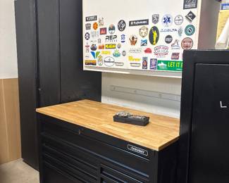 Husky Tool Bench, metal cabinets