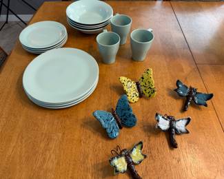 Pretty aqua dishes & pottery butterflies