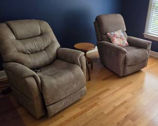 Contemporary Taupe Fabric Power Recliners (Pair)
