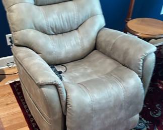 Contemporary Beige Faux Leather Power Recliner with Power Headrest