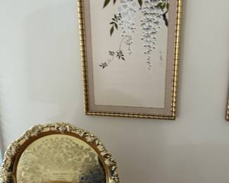 Vintage Decorative Metal Serving Tray and Japanese Wisteria Art Print