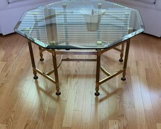 Vintage Octagonal Brass and Glass Coffee Table in the Style of Mastercraft or LaBarge