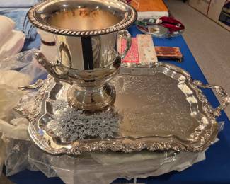 Silver-Plated Champagne Bucket and Serving Tray Set