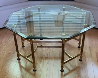 Vintage Octagonal Brass and Glass Coffee Table in the Style of Mastercraft or LaBarge