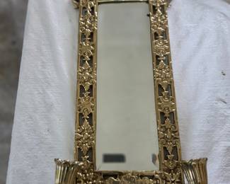 Antique Ornate Brass Mirrored Double-Arm Candle Sconce with Dolphins