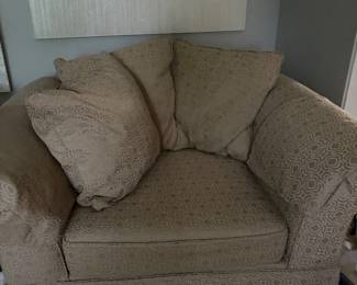 Oversized refurbished armchair trellis pattern fabric