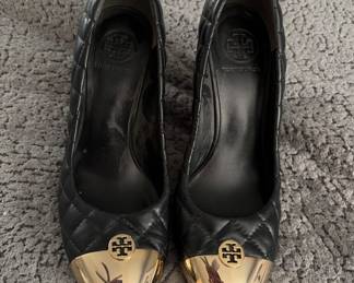 Tory Burch wedge quilted leather heels 8.5